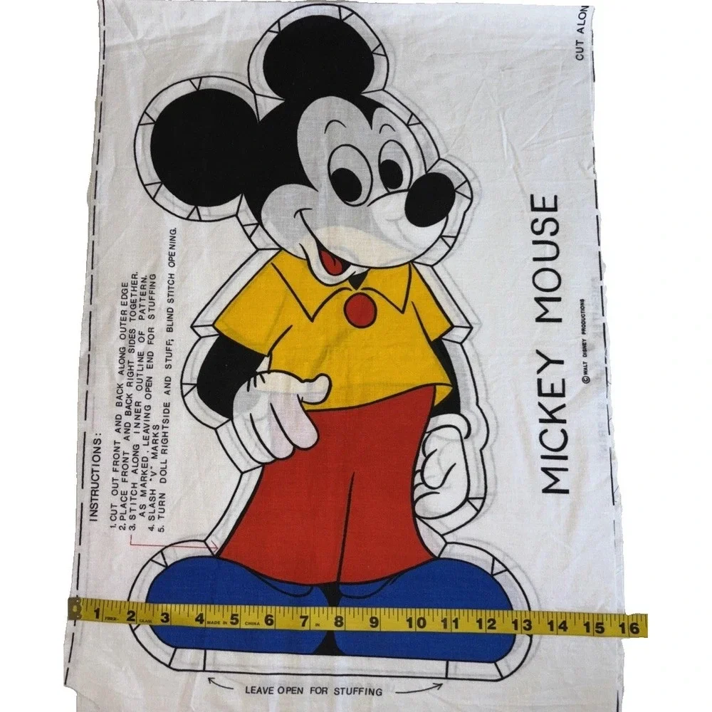 Vintage Mickey Mouse Fabric Panel Walt Disney Cut Sew Pillow Doll Yellow Red Blu